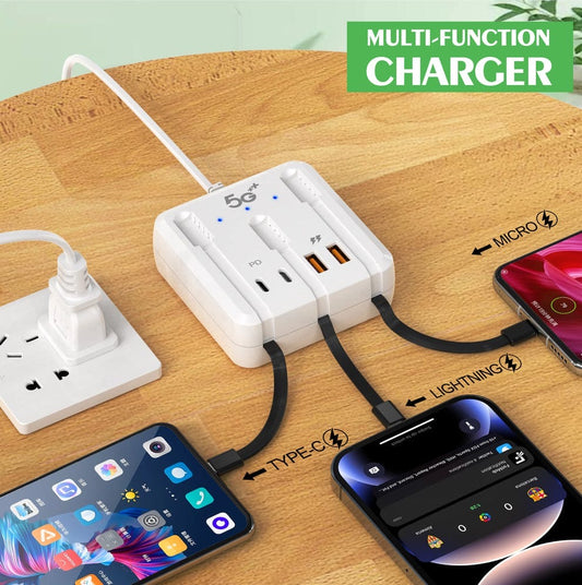 •Multifunction 120W Fast Charging 4 Ports Desktop Charger Adapter For iPhone & Android•